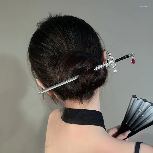 Fermagli per capelli Punk Spada in metallo Forcina bastoncini cinesi semplici per le donne Bacchette vintage Strumenti di design per acconciature fai da te Accessori