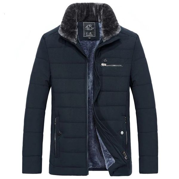 Homens para baixo parkas jaqueta quente casacos de inverno gola de pele blusão algodão acolchoado anorak grosso preto casaco masculino casual velo 231109