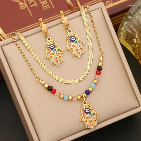 Anhänger Halsketten 316L Edelstahl Mode Edlen Schmuck Muscheln Bunte Perlen Augen Palmen Charme Kette Choker Halskette Ohrringe Für