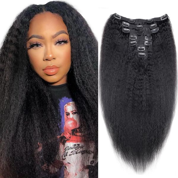 Verworrene gerade Clip-in-Haarverlängerungen, echtes Remy-Echthaar, brasilianische Clip-Ins-Verlängerung für Frauen, 140 g