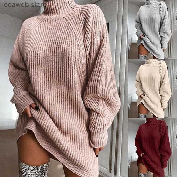 Kadın Sweaters 2023 Sonbahar/Kış New Jersey Orta Uzunluk Raglan Kolu Yarı Yüksek Boyun Kazak Elbisesi T231109