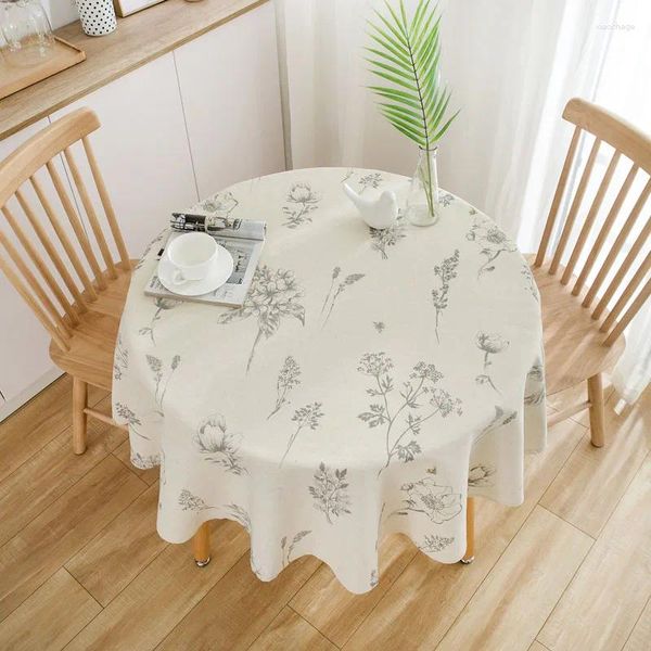 Pano de mesa 150cm redondo simples impresso algodão linho capa moderna sala estar decoração toalha mesa alta qualidade poeira