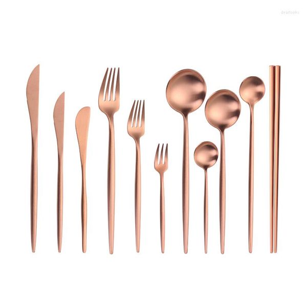 Conjunto de utensílios de jantar conjunto de talheres rosa -de -rosa de aço inoxidável faca de aço inoxidável