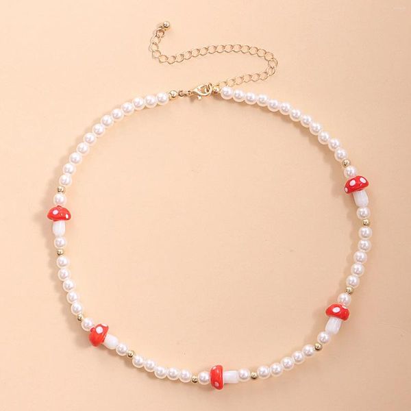 Halsband, modische Perlenkette für Frauen, am Hals, Zubehör, Pilz-Imitationsperlen-Halskette, Schmuck, 40 cm lang, 1 Stück