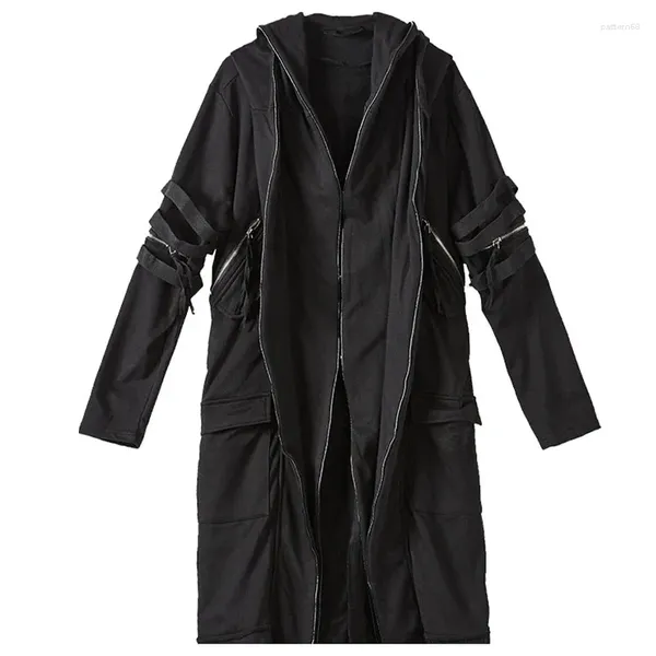 Männer Jacken Dark Gothic Punk Lange Mantel Mantel Robe Mit Kapuze Streetwear Mehrere Taschen Windjacke Jacke Männlich