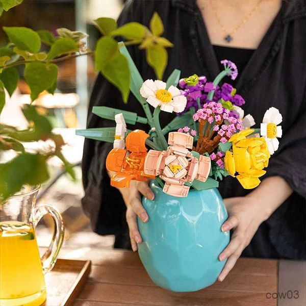 Blocos de construção de buquê romântico, bloco de construção de flores artificiais diy, tijolos de brinquedo, decoração de buquê, meninas, adultos, crianças, presentes r231109