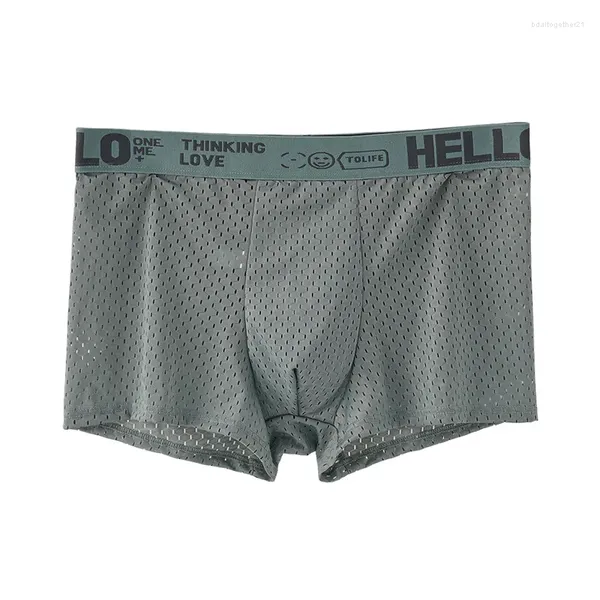 Cuecas masculinas u convexo bolsa roupa interior meninos gelo seda malha boxers shorts juventude moda legal solto respirável para jovem adolescente aro calças