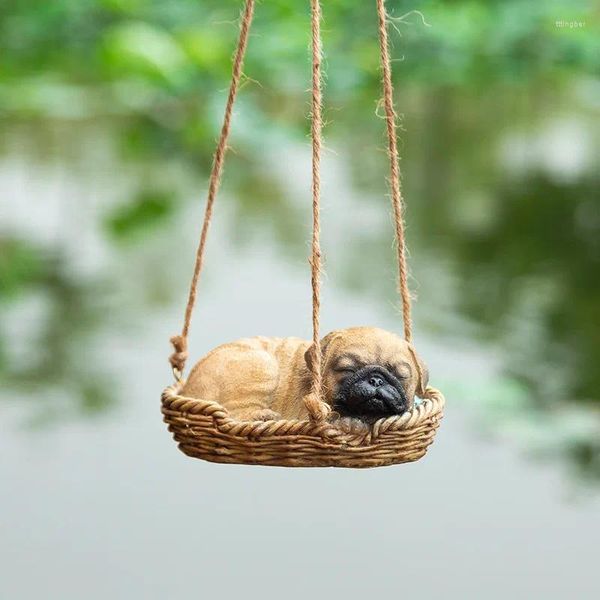 Decorazioni da giardino Simpatico cane che dorme nel cestino Appendere ornamenti Decor Statua in resina Animale Albero Ciondolo decorativo Goccia Regalo divertente