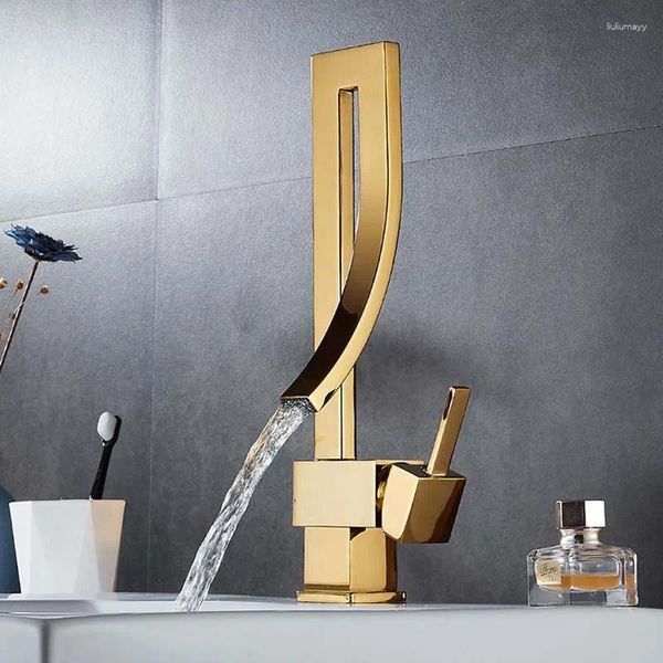 Torneiras de pia do banheiro criativas 360 ° torneira rotativa dourada bacia de mesa e misturador de água fria luxo moderno cozinha cachoeira