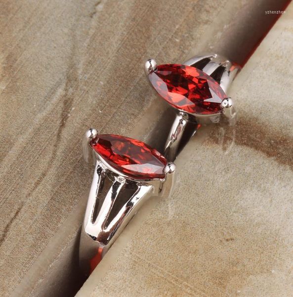 Brincos de argolas forma de marquise Red Garnet prateado argent huggie brinco jóias S5565