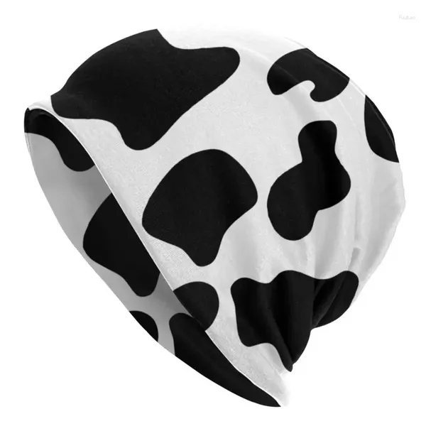 Berets Cow Spots Animal Print Bonnet Chapéu Malha Casual Street Skullies Beanies Homens Mulheres Verão Dual-Use Cap