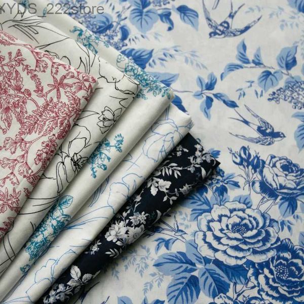 Tessuto 140x50 cm Classico blu e bianco porcellana rosa popeline panno di cotone camicia abito abbigliamento estivo tessuto fai da te YQ231109