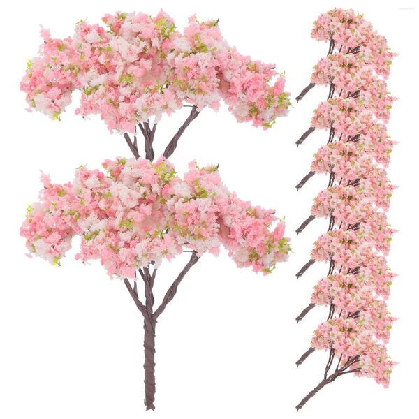 Fiori decorativi 10 pezzi alberi modello paesaggio in miniatura albero di fiori di ciliegio mini plastica per casa delle bambole da tavolo con sabbia