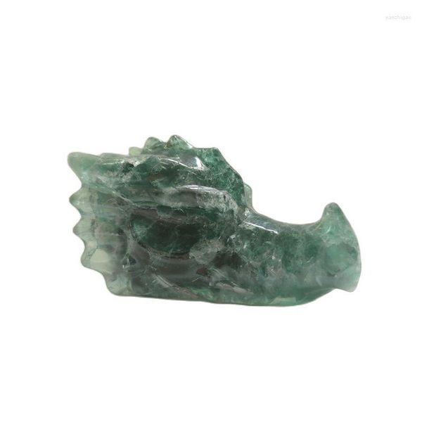 Figurine decorative intagliate a mano dimensioni personalizzate testa di teschi di cristallo di avventurina verde drago naturale per la decorazione