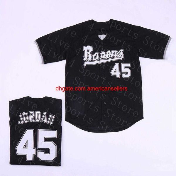 Baseball Jerseys Men's Birmingham Barões 45 Michael MJ Jersey Black White Grey Stitched Movie Ch