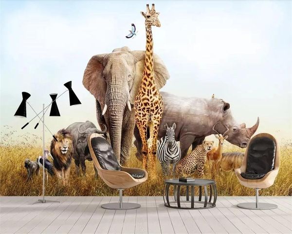 Sfondi Carta da parati autoadesiva 3D moderna personalizzata Collezione di animali selvatici della prateria vintage Soggiorno Camera da letto Sfondo Murales Impermeabile