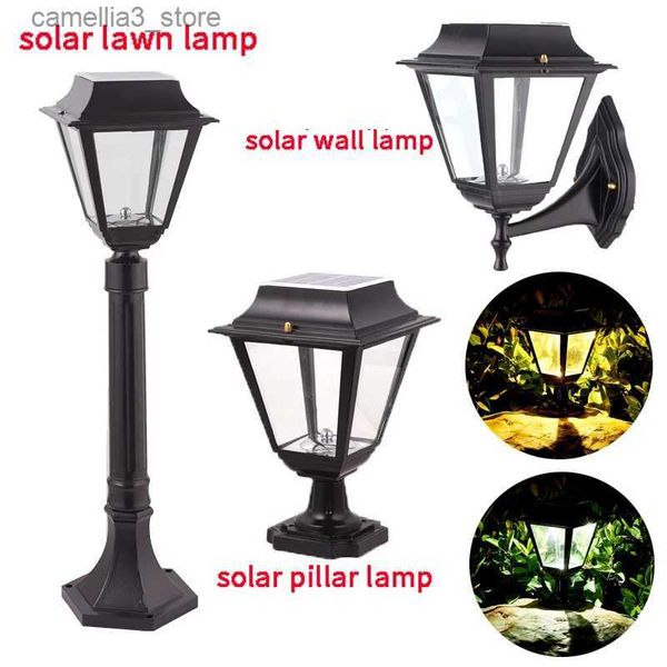 Luzes de parede solares Luz LED solar ao ar livre Sensor Luzes de parede Lâmpadas de gramado para decoração de jardim Lâmpada de rua Luz de pilar iluminação externa jardim dezembro Q231109