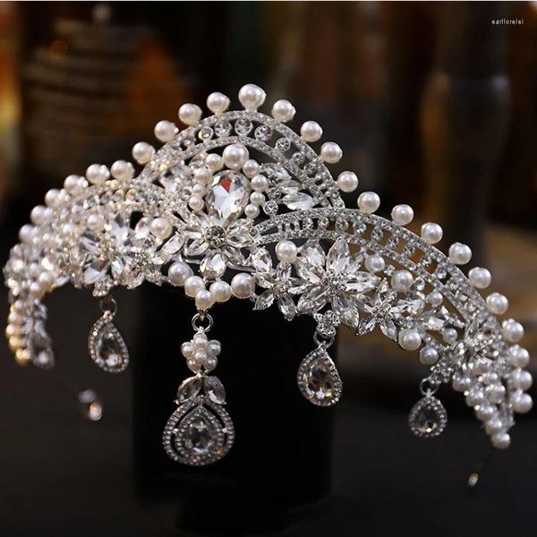 Fermagli per capelli DIEZI Elegante fiore Goccia d'acqua Perla di cristallo Tiara Corona per donne Ragazze Matrimonio Regalo di lusso Principessa Abito da sposa Gioielli