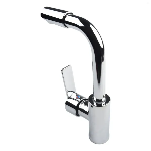 Rubinetti per lavandino del bagno Miscelatore freddo Rubinetto per lavabo girevole in argento lucido Corpo in lega di zinco Maniglia in ABS addensato