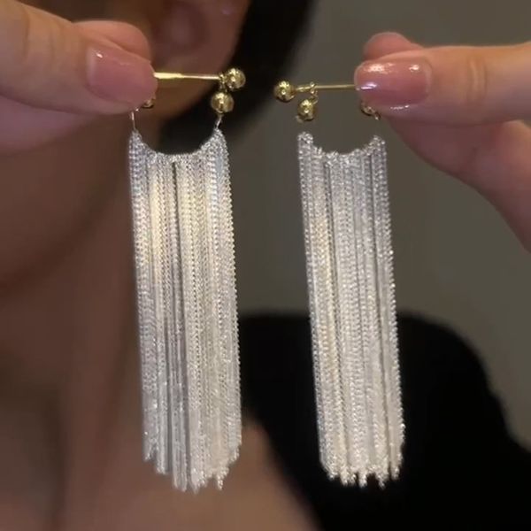 Brincos longos de borla para noiva, nova tendência da moda, joias femininas, brinco, acessórios para festa de casamento