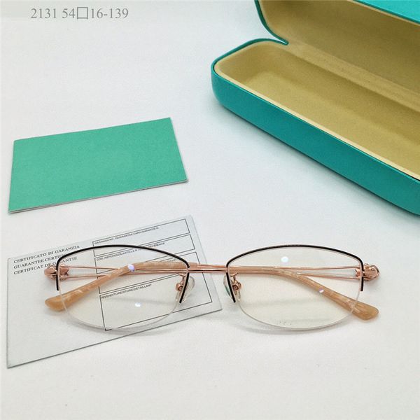 Novo design de moda feminino óculos ópticos 2131 pequena forma oval metal meia armação estilo simples e elegante lentes claras óculos de alta qualidade