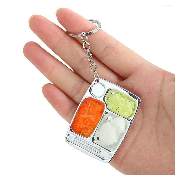 Anahtarlıklar Simüle Mini Yemek Tabağı Fast Food Kolye Keychain Eğlenceli Pirinç Sebze Cazibesi Minyatür Sahne Po Ders Çocuk Oyuncakları