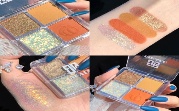 DIKALU Paleta de sombras de olhos acrílicas transparentes de quatro cores, brilho perolado no escuro, nove grades quadradas, sombra 7426763