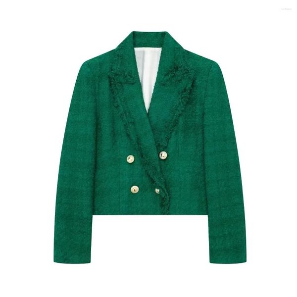 Jaquetas femininas blazers jaqueta senhoras formal outwear sólido manga longa casaco verde recortado elegante moda chaqueta zar feminino