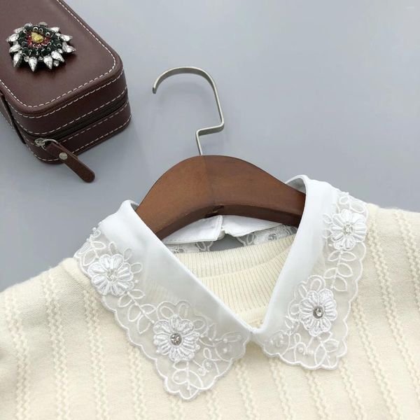 Papillon colletto finto per le donne pizzo bianco tinta unita finta camicetta con risvolto staccabile camicia superiore finta cols abbigliamento arredamento