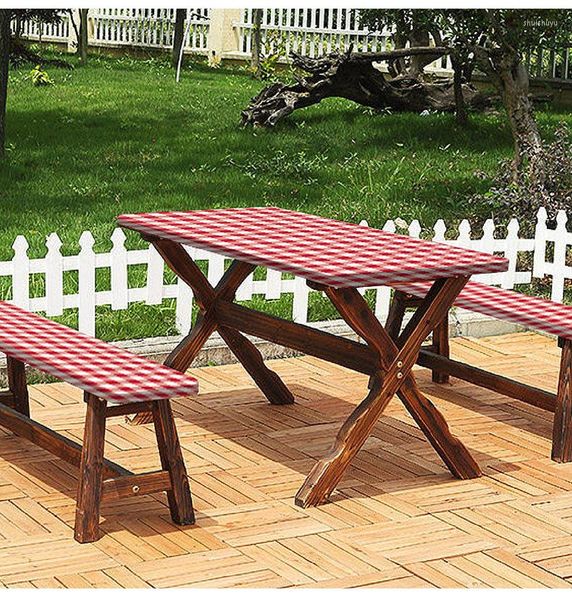 Tovaglia Set da 3 pezzi Panca da picnic all'aperto Tovaglia con copertura Decorazione per patio rettangolare impermeabile con bordi elastici