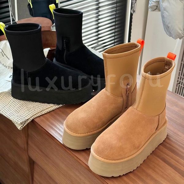 Neuer Stil, klassischer Dipper-Plateaustiefel für Damen, Australien, Stiefeletten mit dicken Sohlen, Knöchelfell, Schwarz, Kastanienbraun, Tasman Tazz, Mustard Seed Boot, Ultra-Mini-Schneestiefel