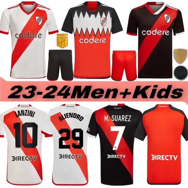 2324 River Plaka Futbol Formaları Barco Quintero Alvarezpratto Fernandez De La Cruz Camisetas Solari Erkek Çocuk Kitleri Set JavaScript 2023 2024 Futbol Gömlekleri Palacios