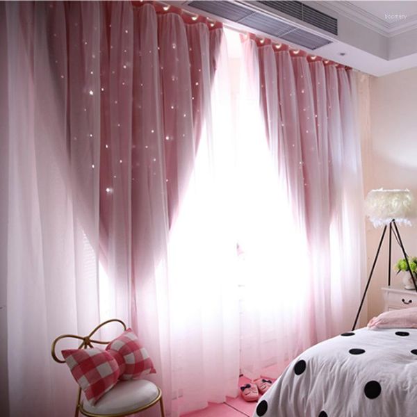 Tela da janela de cortina estrelas brilhantes cortinas de pano para crianças quarto garotas sala de estar apagão cortinas cortadas personalizadas cortadas