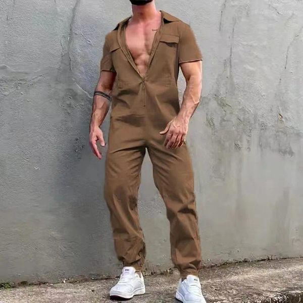 Männer Trainingsanzüge 2023 Mode Sommer Einfarbig Revers Zipper Casual Kurzarm Overalls Anzug Overalls