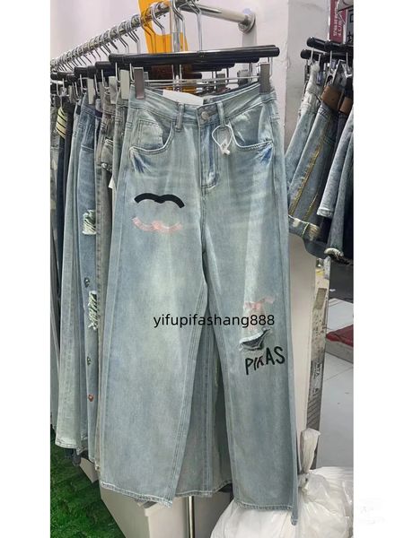 CANALE top di lusso Abbigliamento donna Jeans jeans con foro inferiore pantaloni da donna femminili Pantaloni a gamba larga pantaloni a campana pantaloni in denim moda in vita Pantaloni blu pantaloni design