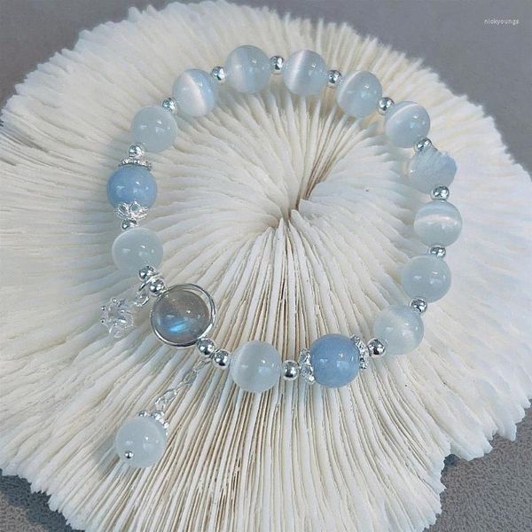 Strand meninas e senhoras jóias acessórios luar cristal pulseira opala aquamarine luz luxo folha borboleta elástico