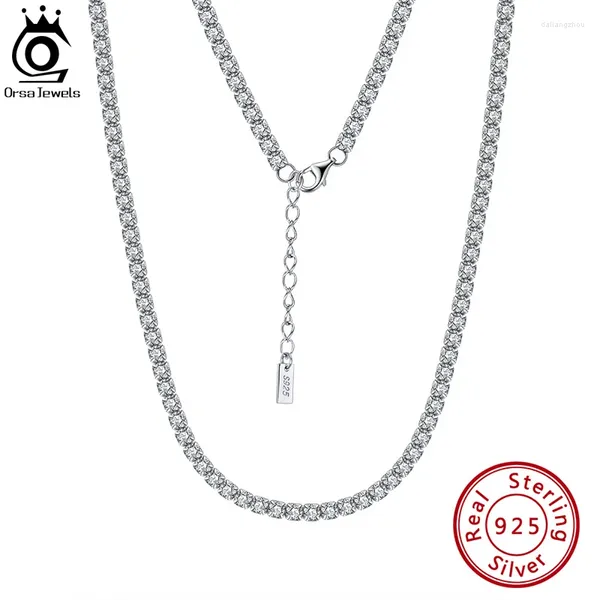 Catene ORSA JEWELS Collana da tennis in argento sterling 925 per le donne 2mm 3mm 4mm Cubic Zirconia catena di gioielli all'ingrosso regalo per feste SC