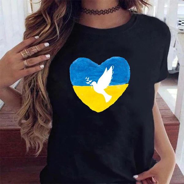 T-shirt da donna Ucraino Blu e giallo Stampa Magliette Estate Ucraina Harajuku Unisex Top Tees 2023 Manica corta T-shirt casual Donna