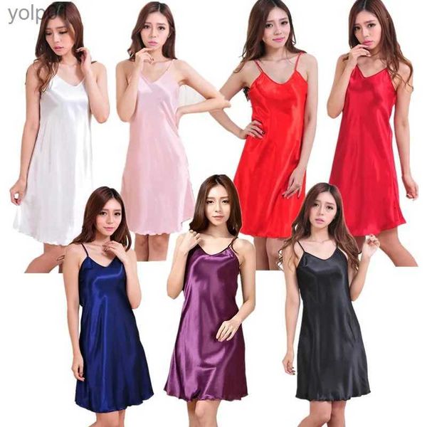 Damennachtwäsche Großhandel Frauen Satin Nachthemd Dame Sexy Spaghettiträger Nachtkleid Fe Sleless Nachtwäsche Plus Größe 3XL 4XL NachtwäscheL231109