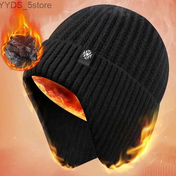 Gorro/bonés de caveira masculino chapéu de malha de inverno pelúcia ao ar livre ciclismo proteção de ouvido calor pico boné earmuff moda casual forrado de pele sintética chapéus bomber YQ231108