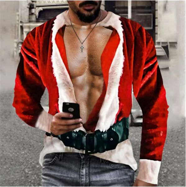 Herren T-Shirts Weihnachten für Herren Print Baumwolle Langarm Santa T-Shirt Overzied Kleidung Lustige Casual Top T-Shirt Männer Weihnachtskleidung 231108