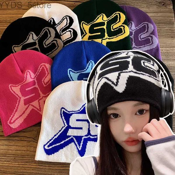 Beanie/Kafatası Kapakları Y2K Erkekler Kadın Yün Örgü Beanie Kış Sıcak Sokak Kpop Moda Hip Hop Bonnet Hats Ing Yeni Tasarım Harajuku Beanies Hats YQ231108