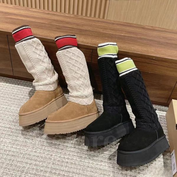 Inverno Dipper Boot Plataforma Meia Botas Chinelos Australianos Mulheres Uggss Lã Meias de Malha Coxa Meias Altas Joelho Alto Tornozelo Sherpa Sweater Boots