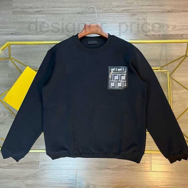 Erkek Hoodies Sweatshirts Tasarımcı Mektup Deri Etiket Cep Mikro Geniş Yuvarlak Boyun Uzun Kollu Sweatshirt QX3G