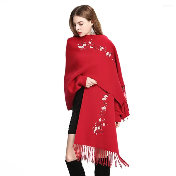 Schals Frauen Kaschmir Gefühl Stickerei Schal Langarm Dame Luxus Wrap Herbst Winter Vintage Strickjacke Weihnachten Pullover Mantel