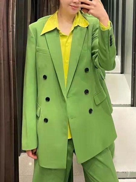 Zweiteilige Damenhose Hochwertiger Frühling Apfelgrün Gerade Plissee Mittlere Taille All-Match Slim Suit Jacket Casual SuitWomen's