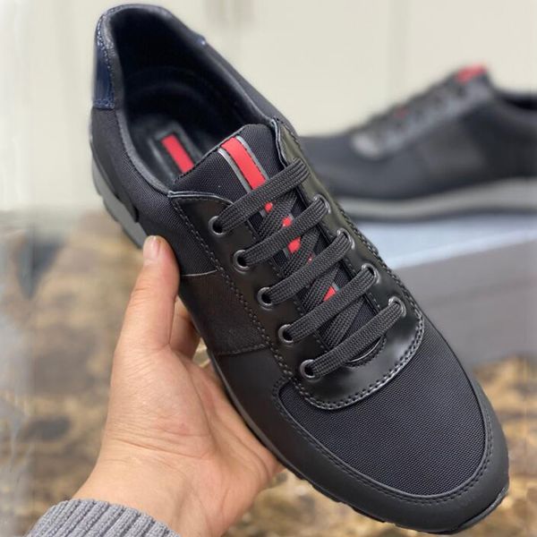 Com caixa moda masculina sapatos casuais bicicleta fundo macio tênis de corrida Itália passarela faixa elástica baixo top preto bezerro estilista respirável tênis casuais ao ar livre