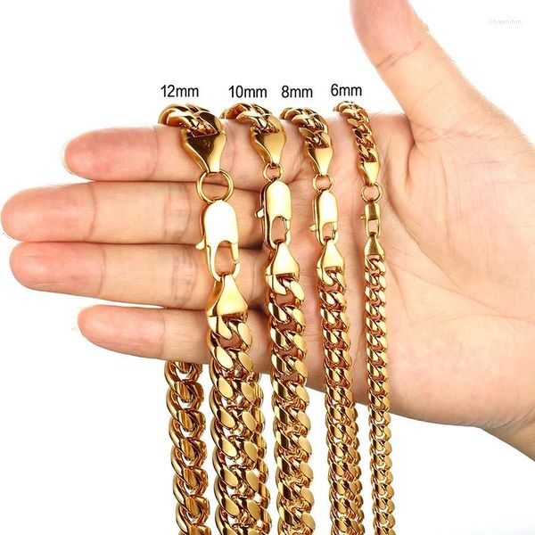 Correntes Vácuo Chapeamento Titânio Densidade de Aço Inoxidável Cuban Miami Link Chain Colares para Homens Hip Hop Rock Jóias Ouro Prata Cor