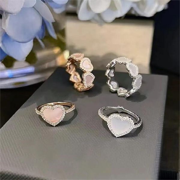 Luxo Uma marca amor coração anéis chineses para mulheres charme pérola elegante corações rosa diamante anillos emoção dedo pesado moissanite designer anel jóias