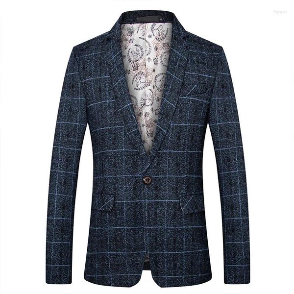 Ternos masculinos terno casaco negócios casual pequena primavera e outono roupas profissionais formal superior moda vestido xadrez